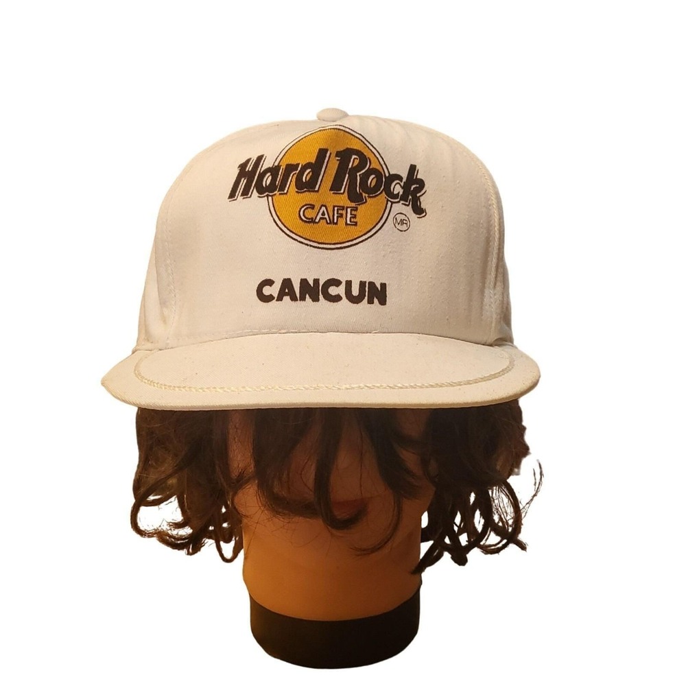 Vintage Hard Rock Cafe Cancun Snapback Hat‎ White Embroidered Graphic Travel Cap